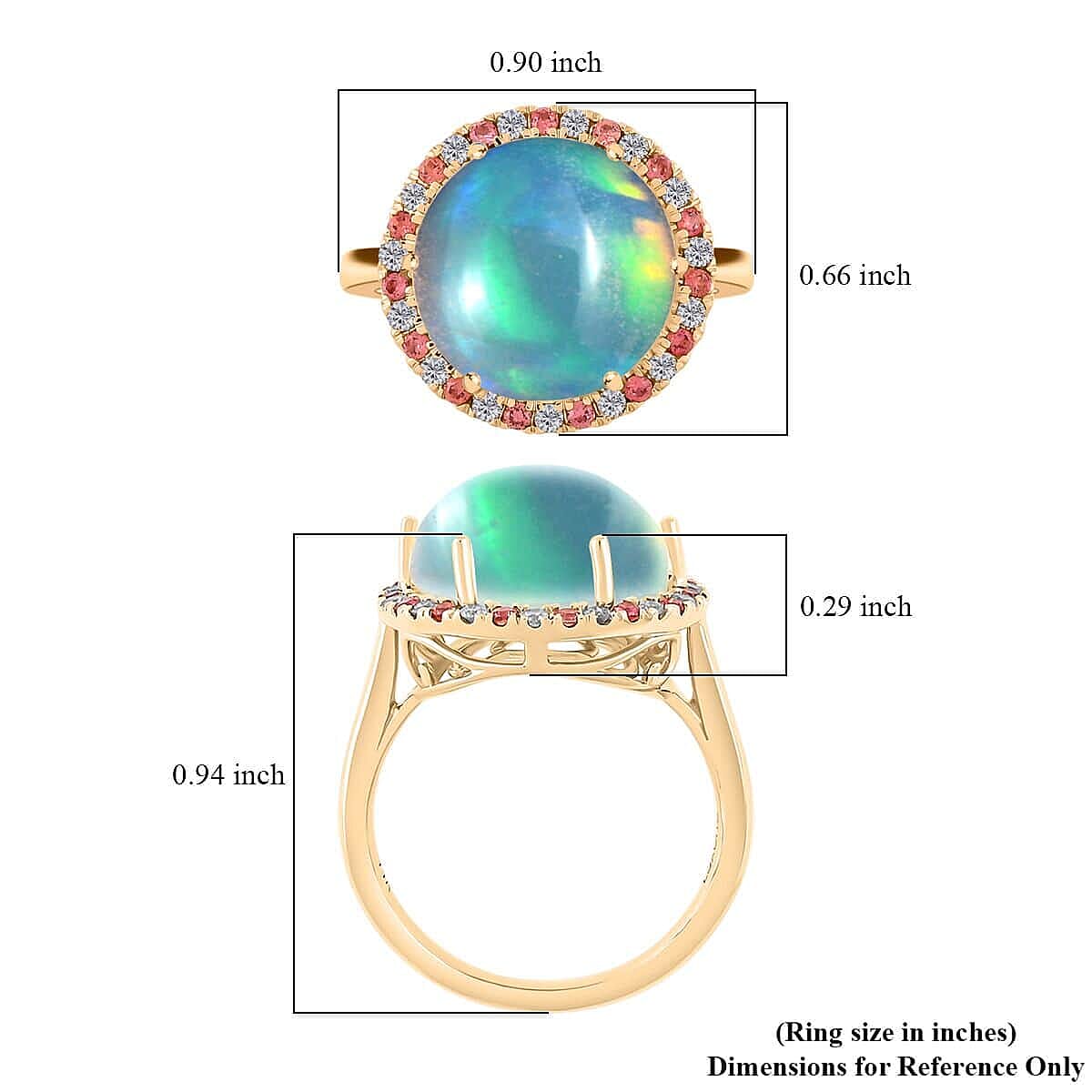 Certified and Appraised 14K Yellow Gold AAA Ethiopian Opal, Orange Sapphire, White Diamond I2 Halo Ring 7.30 ct 7953986 5