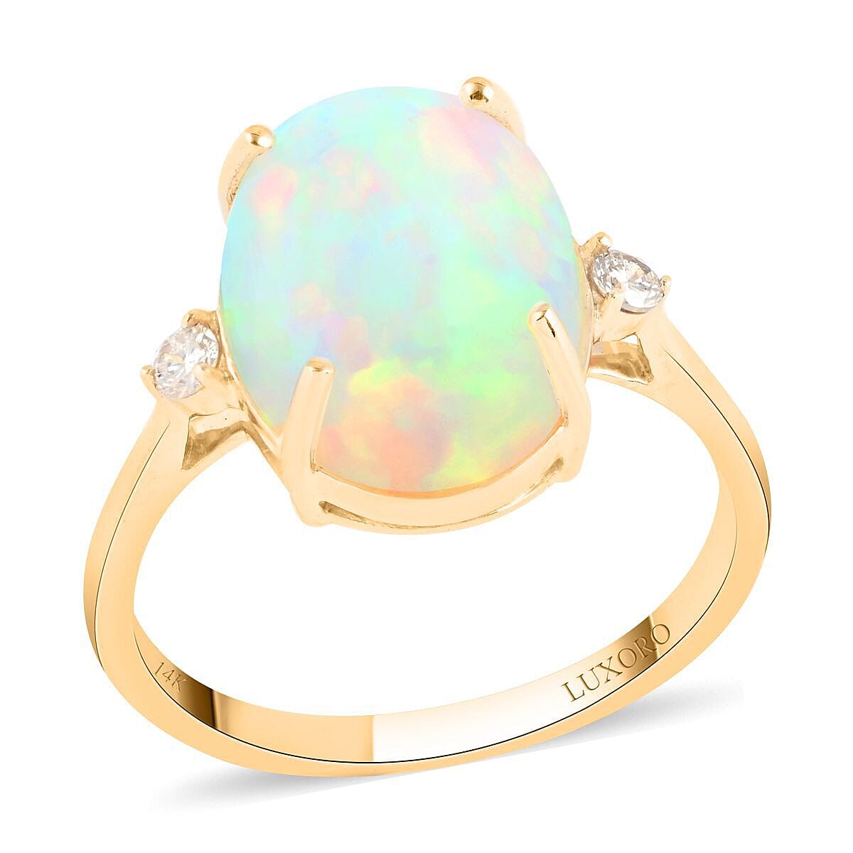 Certified and Appraised 14K Yellow Gold AAA Ethiopian Opal and White Diamond I2 Ring in 3.60 ct. 7273353 0
