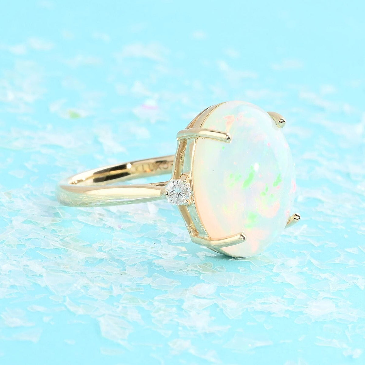 Certified and Appraised 14K Yellow Gold AAA Ethiopian Opal and White Diamond I2 Ring in 3.60 ct. 7273353 1