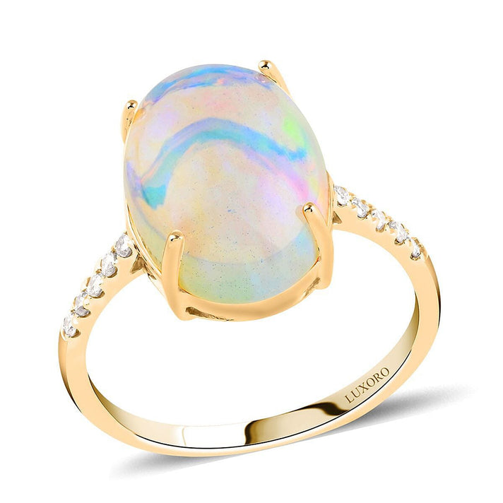 AGI Certified and Appraised 14K Yellow Gold AAA Ethiopian Welo Opal and Diamond Ring 4.40 Ct. 7273349 1
