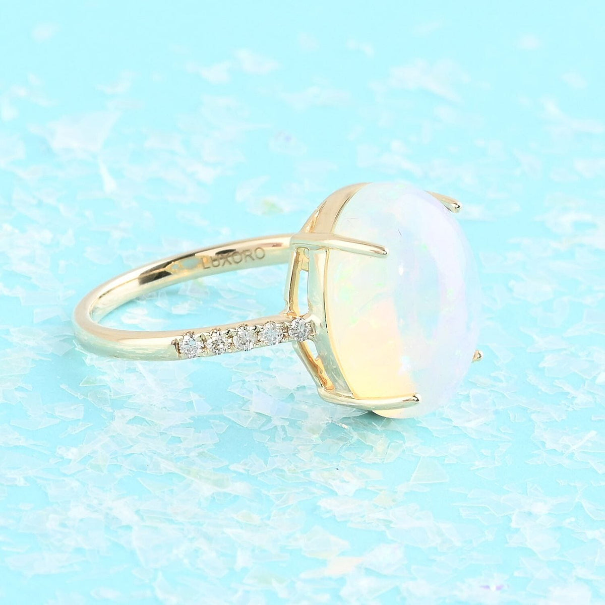 AGI Certified and Appraised 14K Yellow Gold AAA Ethiopian Welo Opal and Diamond Ring 4.40 Ct. 7273349 1