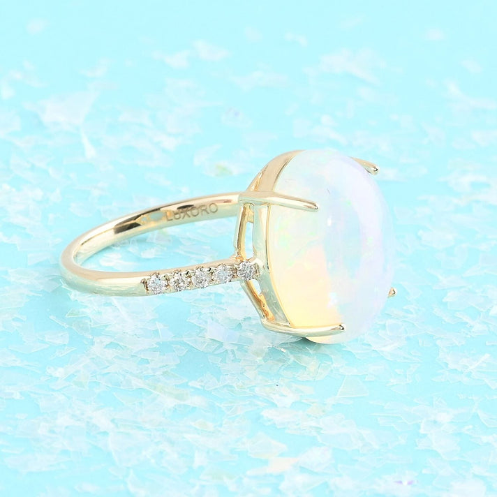 AGI Certified and Appraised 14K Yellow Gold AAA Ethiopian Welo Opal and Diamond Ring 4.40 Ct. 7273349 2