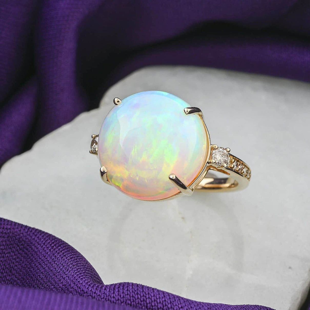 Certified and Appraised 14K Yellow Gold AAA Ethiopian Opal,White Diamond I2 Ring 7.25 ct 7744736 1