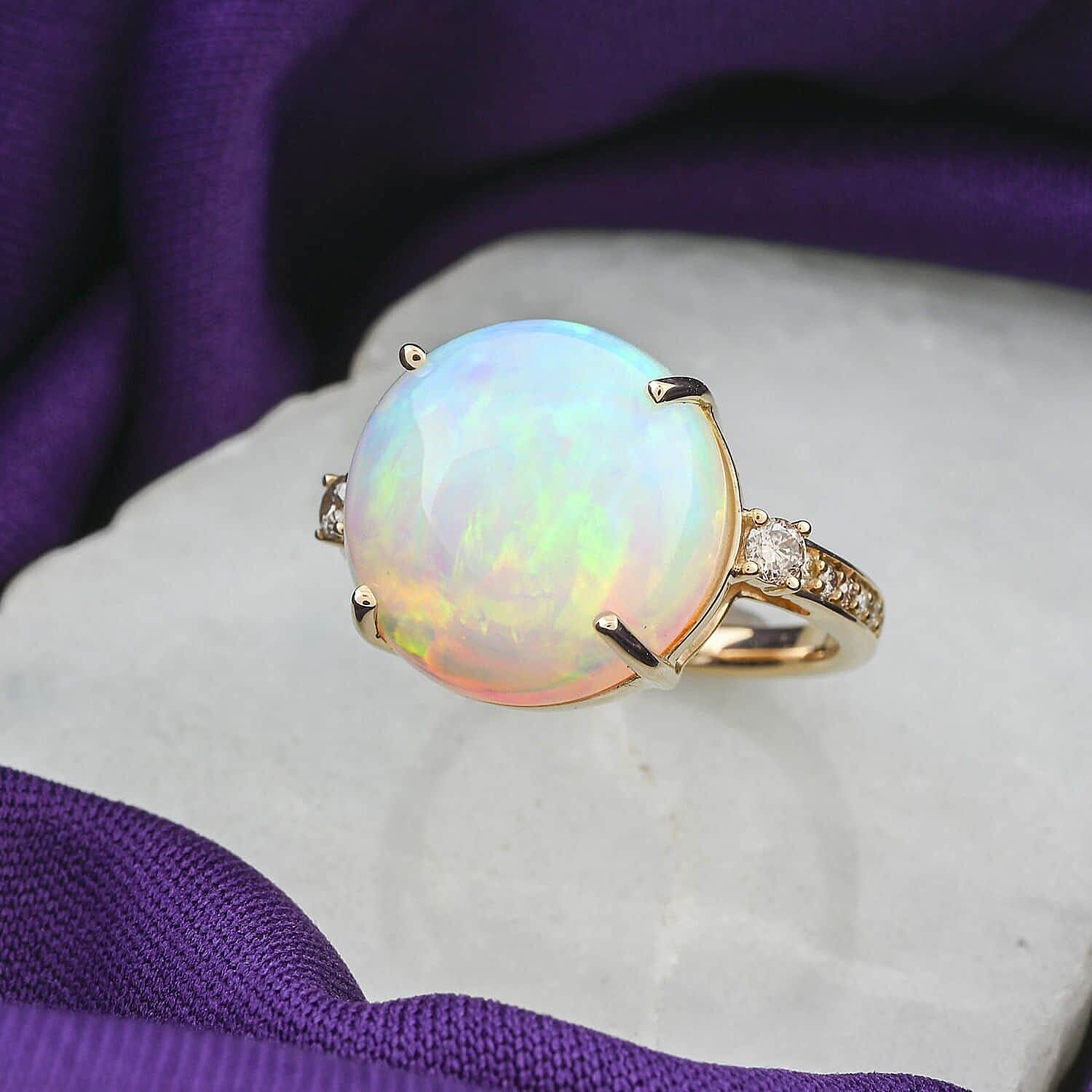 Certified and Appraised 14K Yellow Gold AAA Ethiopian Opal,White Diamond I2 Ring 7.25 ct 7744736 1