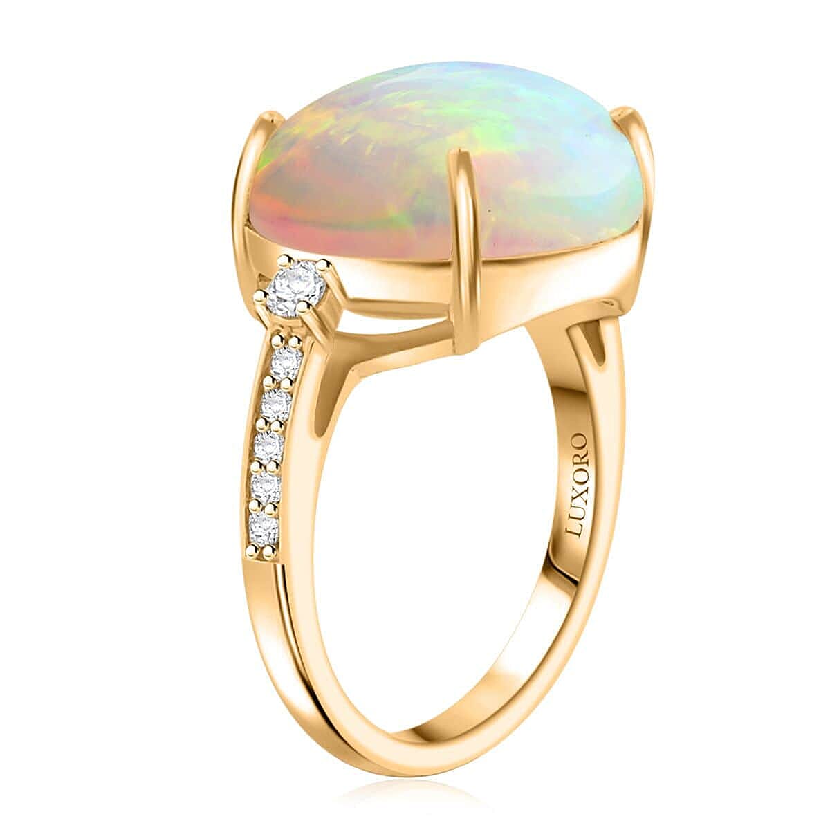 Certified and Appraised 14K Yellow Gold AAA Ethiopian Opal,White Diamond I2 Ring 7.25 ct 7744736 3