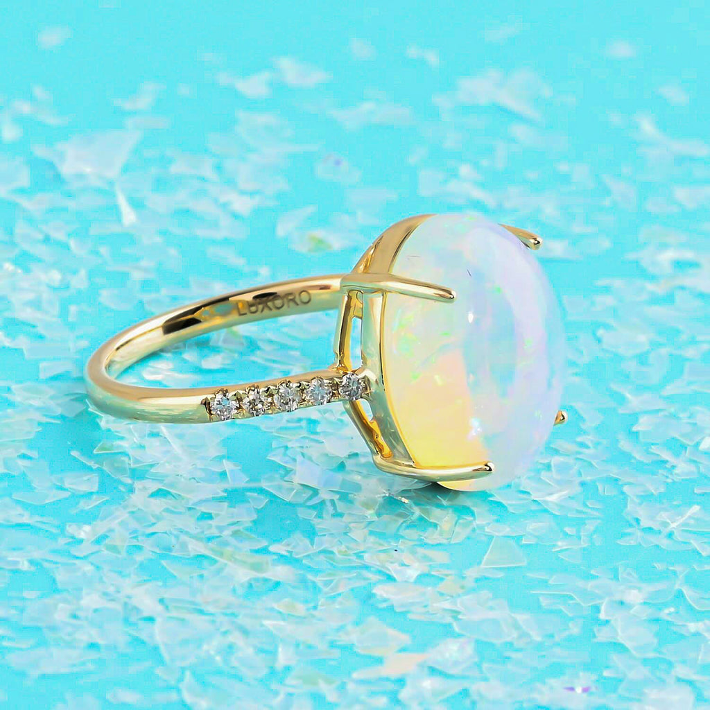 14K Yellow Gold AAA Ethiopian Welo Opal AGI Certified and Appraised and Diamond Ring 4.40 Ct.