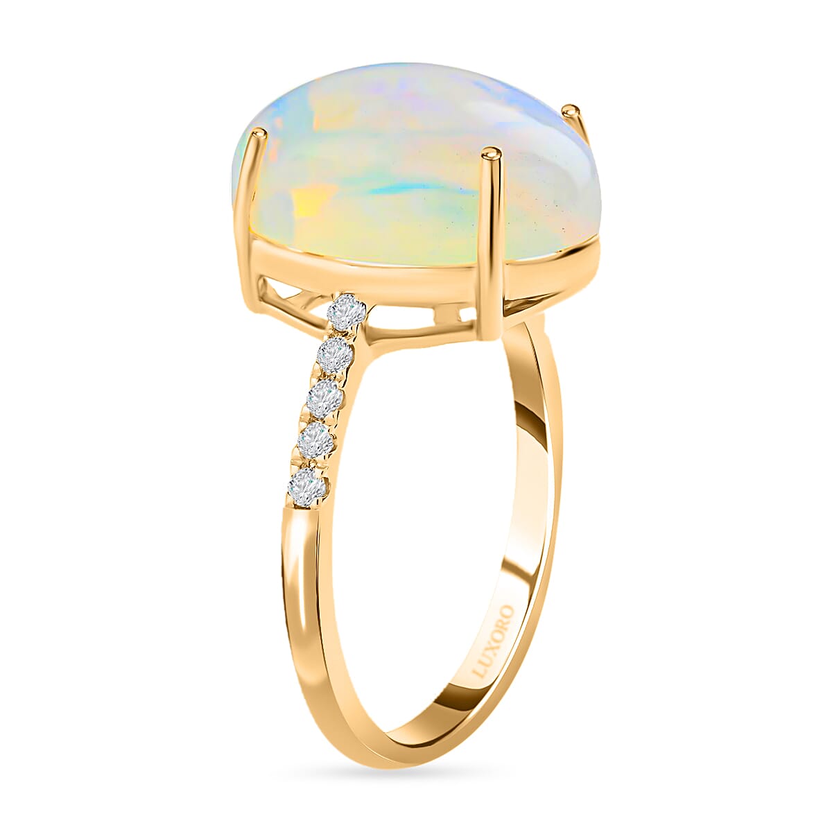 AGI Certified and Appraised 14K Yellow Gold AAA Ethiopian Welo Opal and Diamond Ring 4.40 Ct. 7273349 11