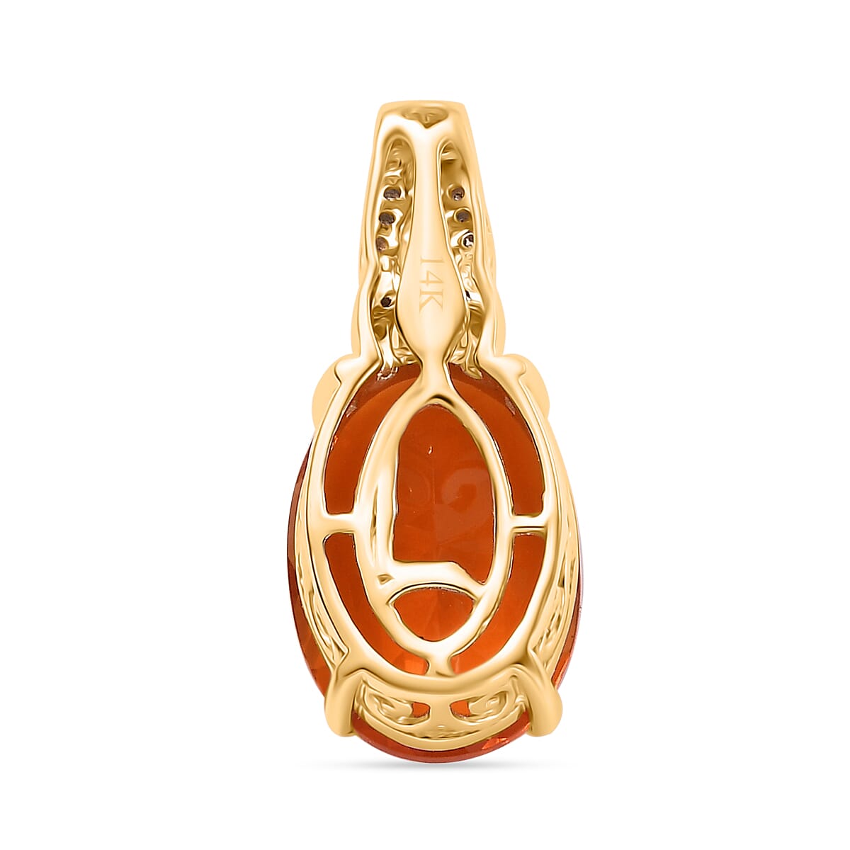 14K Yellow Gold AAA Fire Opal, White Diamond Solitaire Pendant 7884726 5