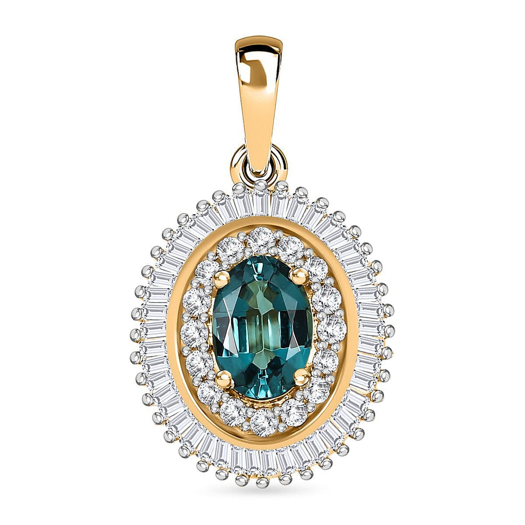 14K Yellow Gold Natural AAA Mutuca Indicolite & Diamond Halo Locket Pendant