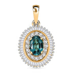 14K Yellow Gold Natural AAA Mutuca Indicolite & Diamond Halo Locket Pendant