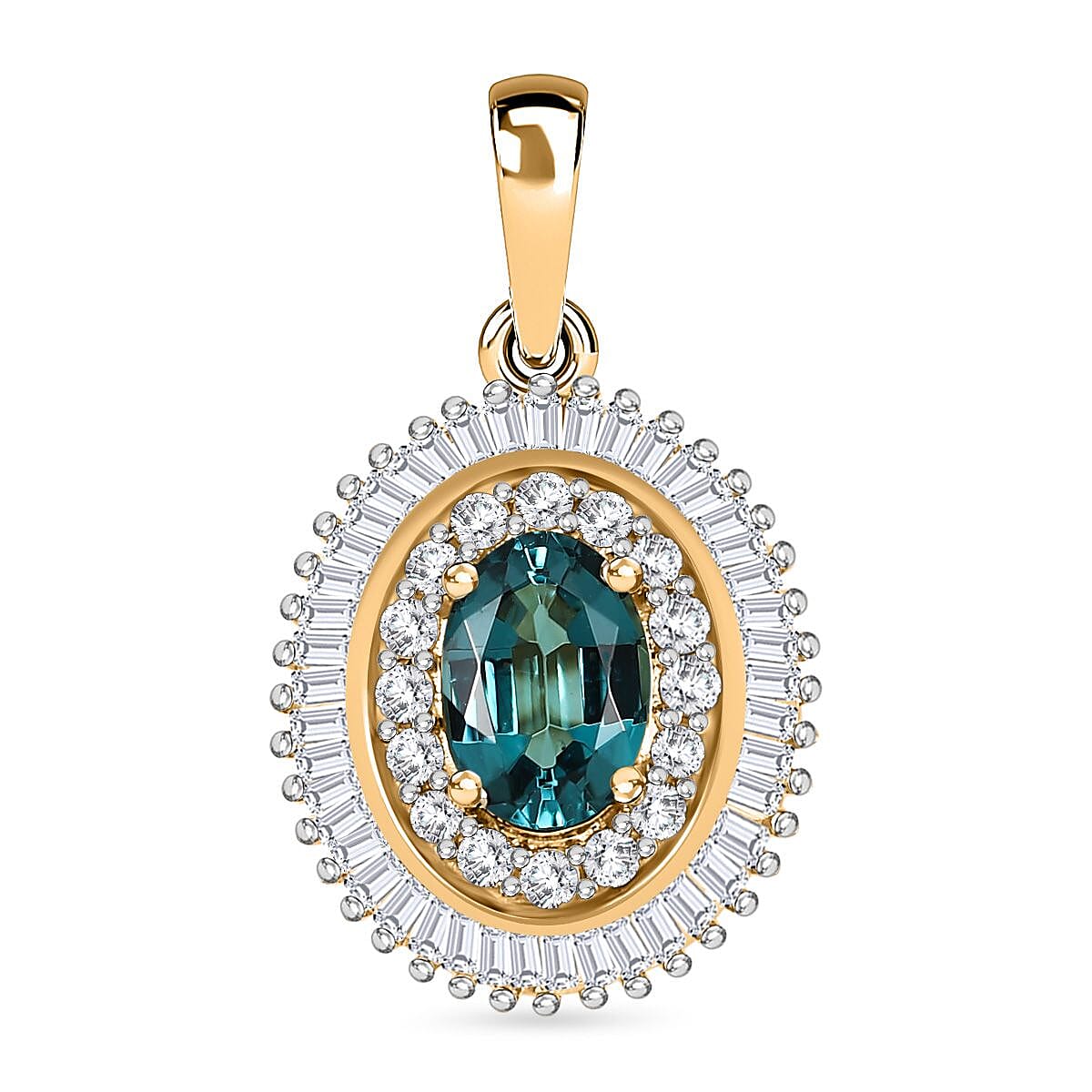 14K Yellow Gold Natural AAA Mutuca Indicolite &amp; Diamond Halo Locket Pendant 7748125 0