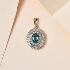 14K Yellow Gold Natural AAA Mutuca Indicolite & Diamond Halo Locket Pendant