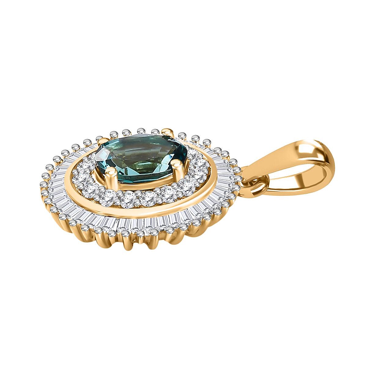 14K Yellow Gold Natural AAA Mutuca Indicolite &amp; Diamond Halo Locket Pendant 7748125 3