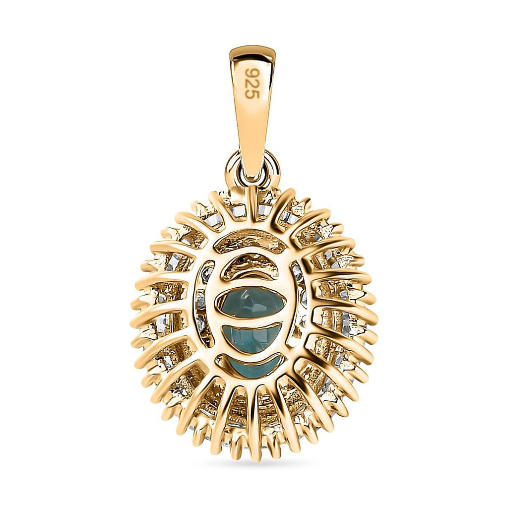 14K Yellow Gold Natural AAA Mutuca Indicolite & Diamond Halo Locket Pendant