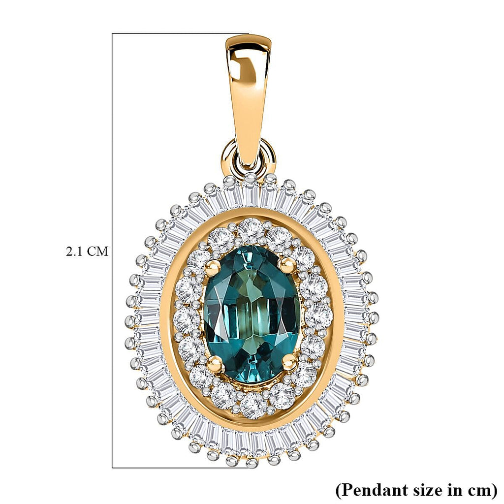 14K Yellow Gold Natural AAA Mutuca Indicolite & Diamond Halo Locket Pendant