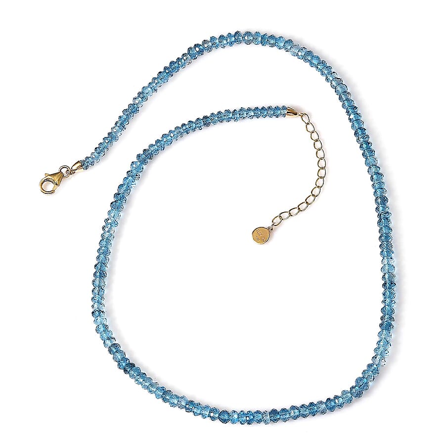 14K Yellow Gold AAA London Blue Topaz Bead Necklace (Size - 18) with Lobster Clasp 89.91 Ct. 7669790 0