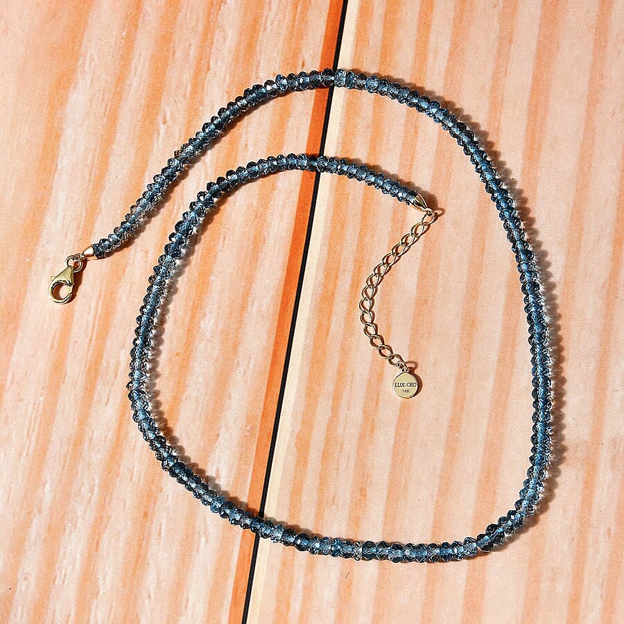14K Yellow Gold AAA London Blue Topaz Bead Necklace (Size - 18) with Lobster Clasp 89.91 Ct. 7669790 1