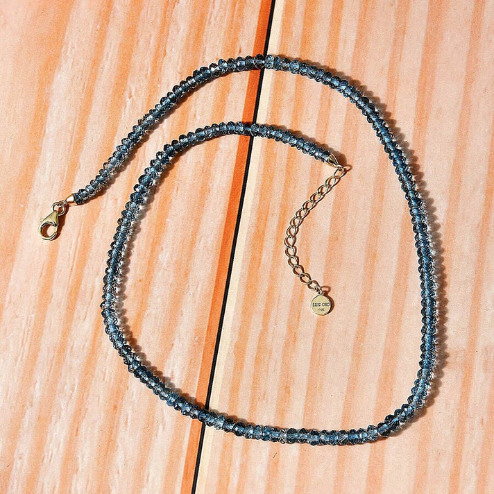 14K Yellow Gold AAA London Blue Topaz Bead Necklace (Size - 18) with Lobster Clasp 89.91 Ct. 7669790 2