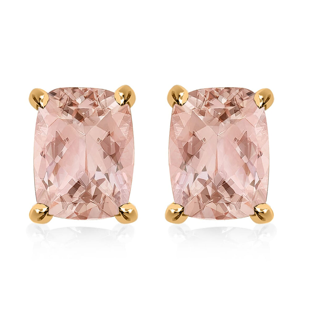 14K Yellow Gold  AAA   Morganite  Solitaire Stud Push Post Earring 4.20 ct,  Gold Wt. 0.8 Gms  4.200  Ct.