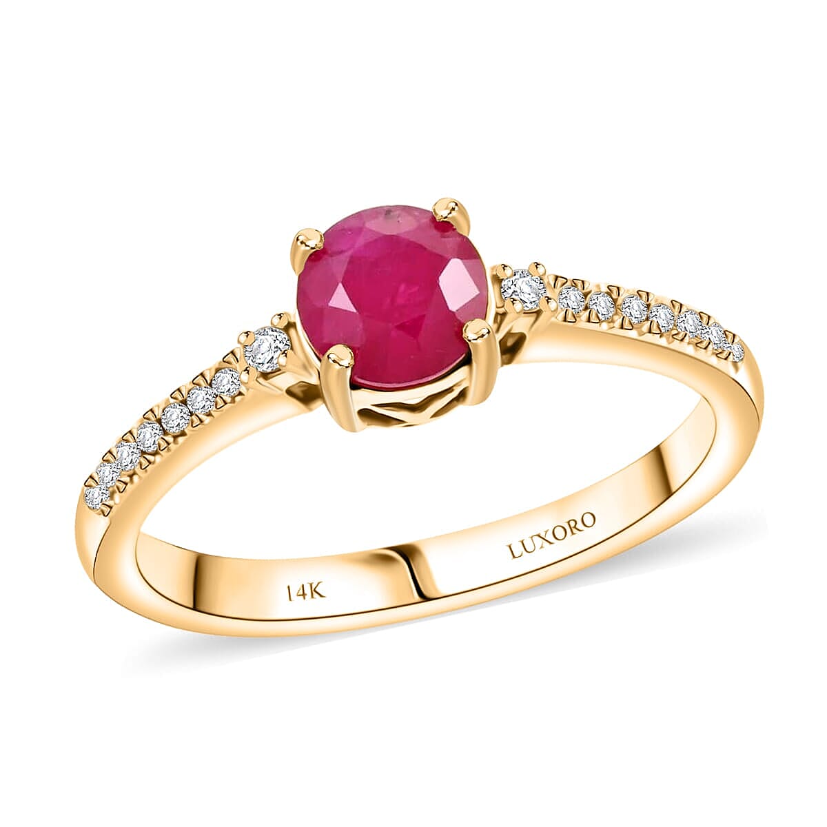 Certified &amp; Appraised AAA Mozambique Ruby, White Diamond I2 Ring in 14K Yellow Gold 1.20  Ct. 7635982 0