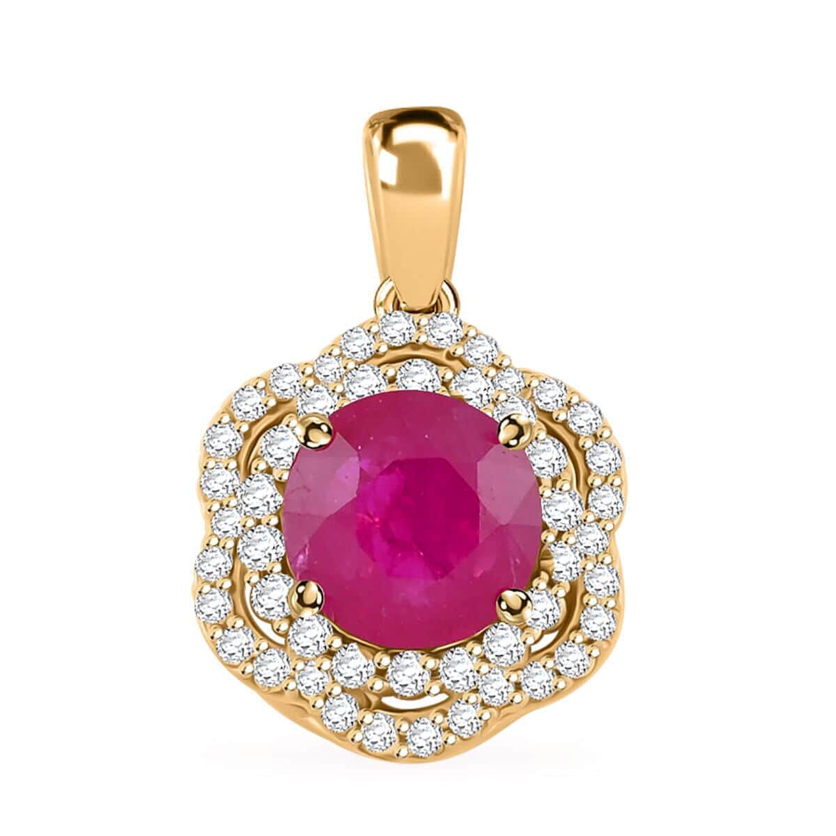 Certified and Appraised 14K Yellow Gold AAA Mozambique Ruby , White Diamond VS Pendant 2.35 ct. 7897238 0
