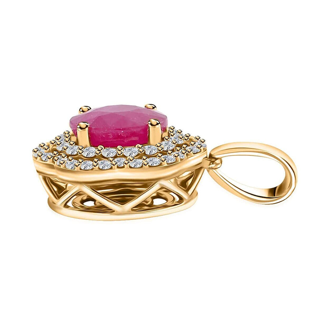 14K Yellow Gold  AAA   Mozambique Ruby ,  White Diamond  VS Pendant 2.35 ct,  Gold Wt. 2.24 Gms  2.350  Ct.