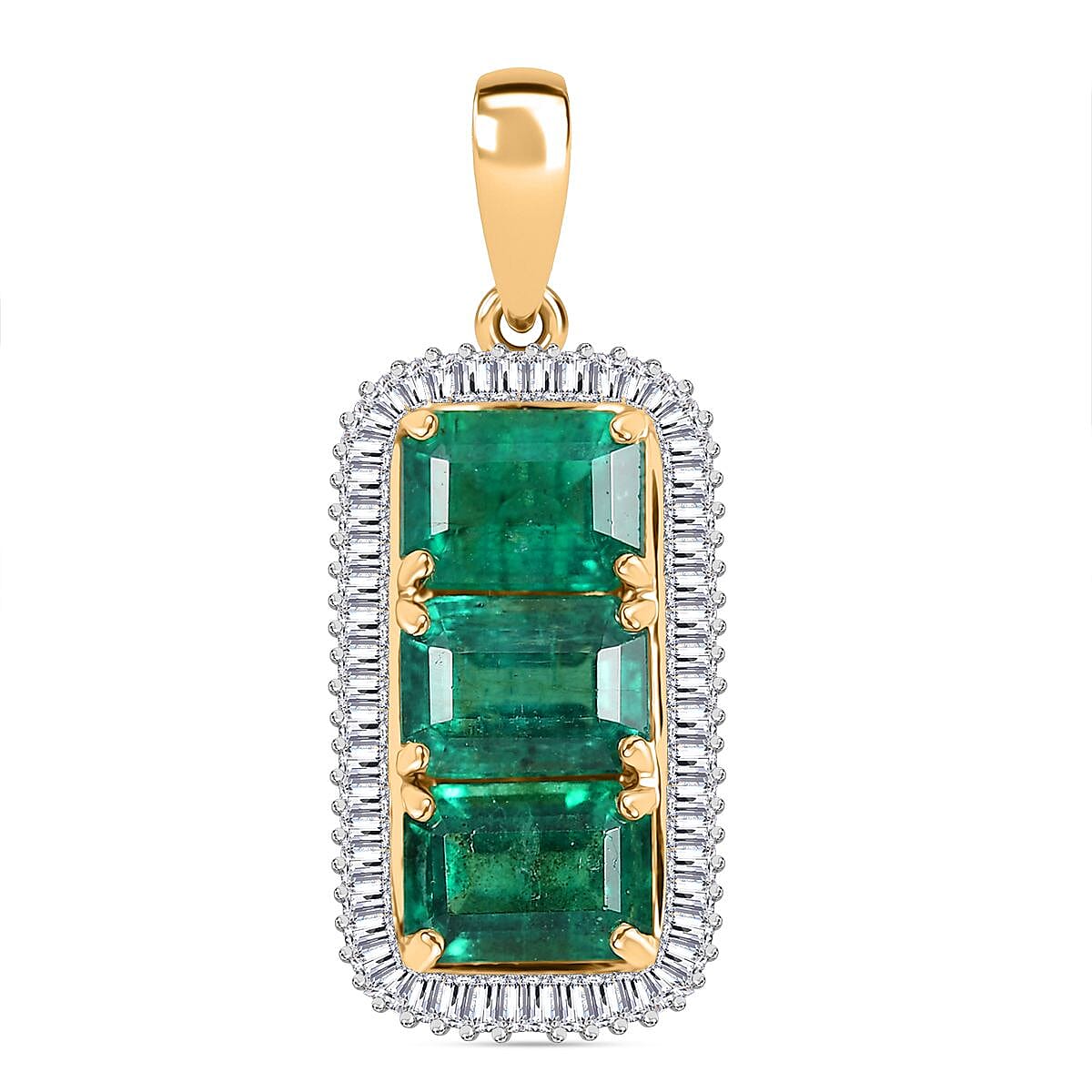 AAA Premium Emerald and White Diamond Pendant in 14K Yellow Gold 7865022 0