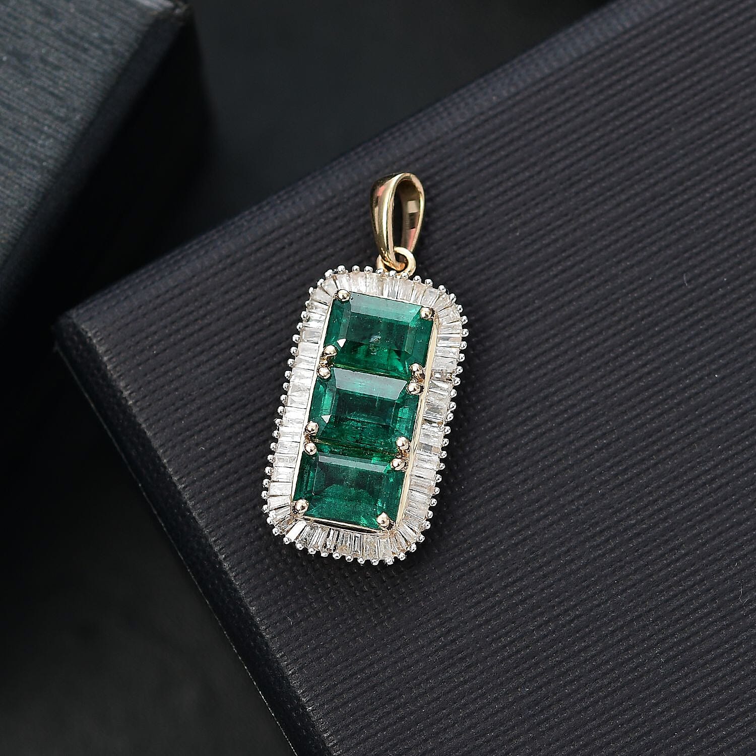 AAA Premium Emerald and White Diamond Pendant in 14K Yellow Gold 7865022 1