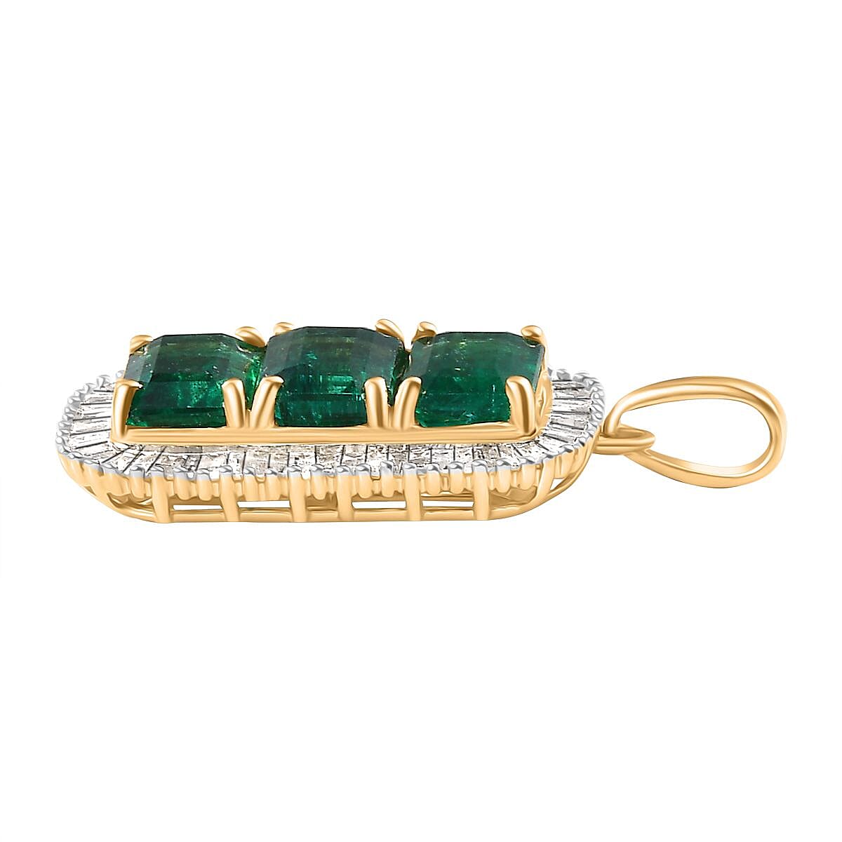 AAA Premium Emerald and White Diamond Pendant in 14K Yellow Gold 7865022 3