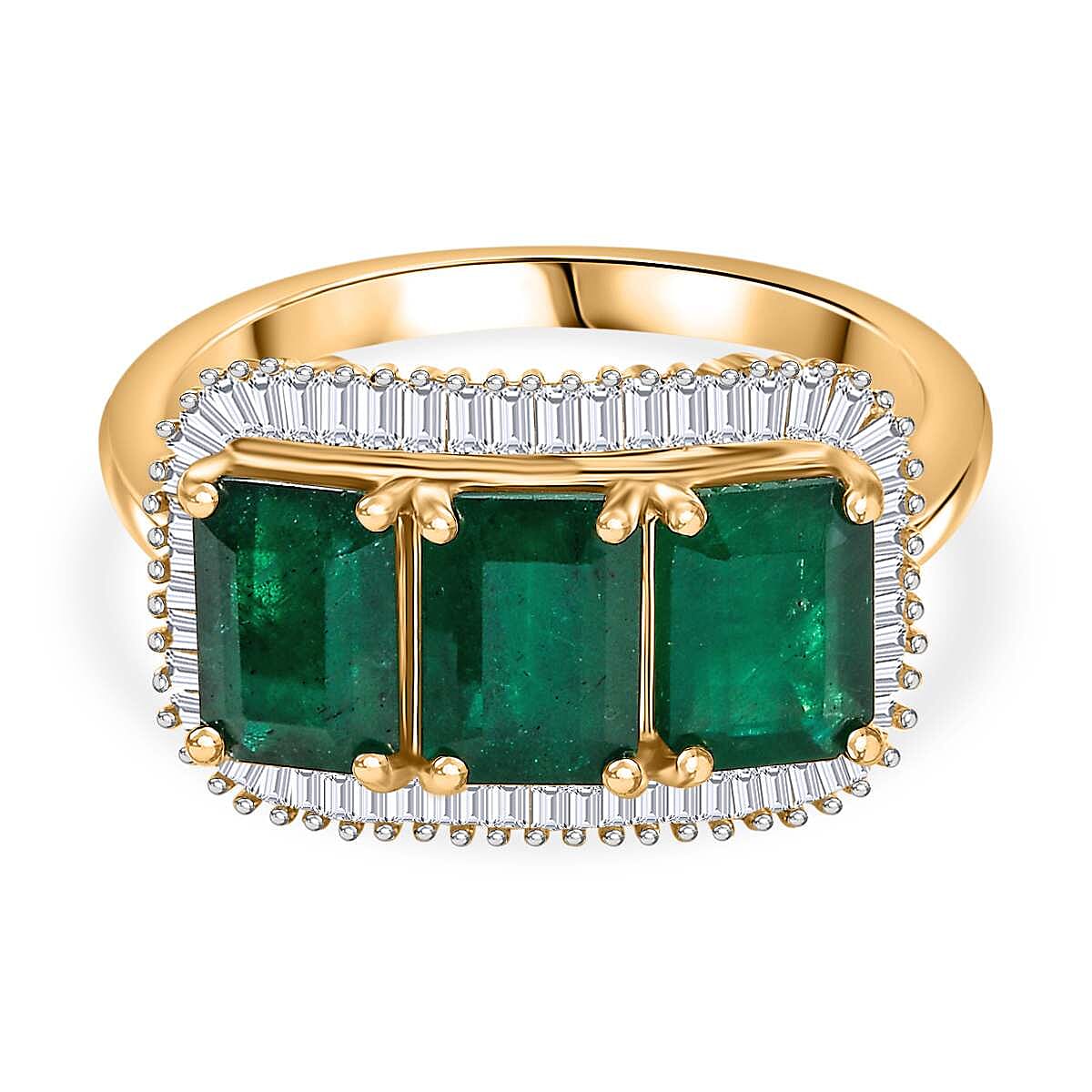 14K Yellow Gold AAA Gemfield Zambian Emerald and Diamond Ring 3.62 Ct 7864942 0