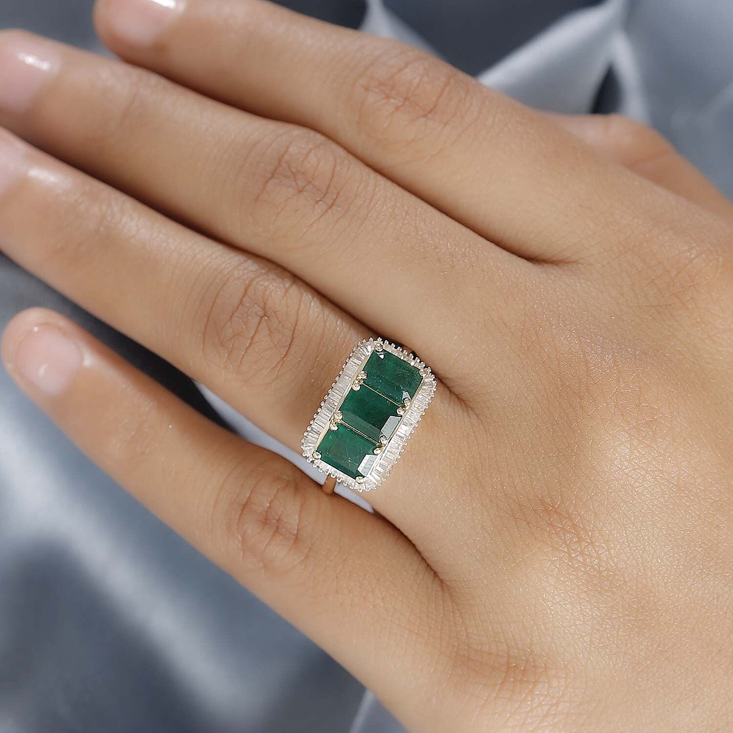 14K Yellow Gold AAA Gemfield Zambian Emerald and Diamond Ring 3.62 Ct 7864942 2