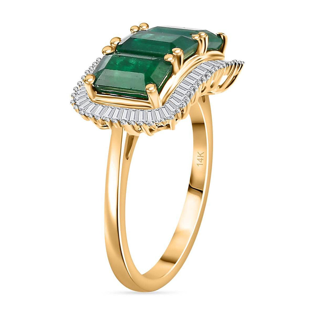 Black Friday Doorbuster- 14K Yellow Gold  AAA Gemfield Zambian Emerald and Diamond Ring 3.62 Ct