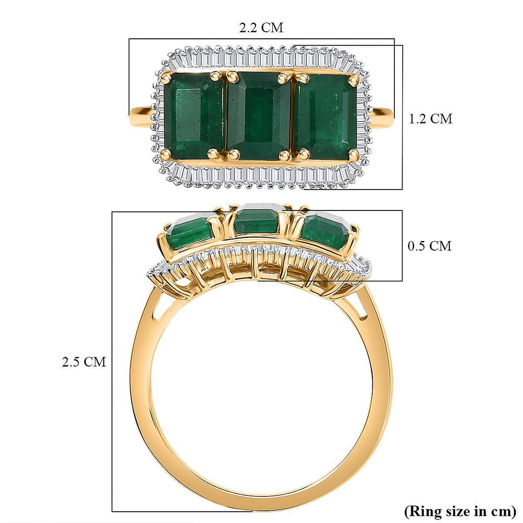 Black Friday Doorbuster- 14K Yellow Gold  AAA Gemfield Zambian Emerald and Diamond Ring 3.62 Ct