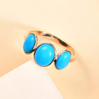 JCK Vegas Close Out - 14K Yellow Gold AAA  Arizona Sleeping Beauty Turquoise Trilogy Ring 3.98 Ct.
