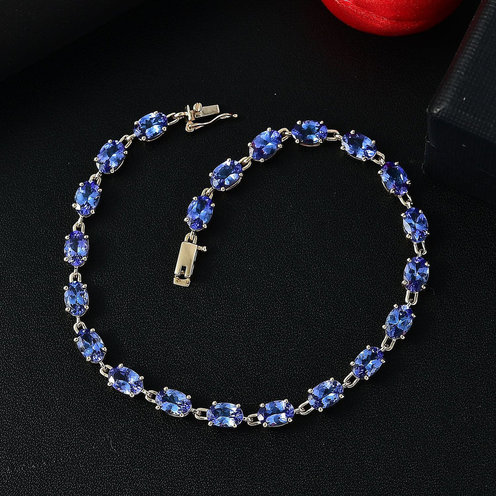 Anshu Treasure Chest - 14K Yellow Gold AAA Tanzanite Bracelet (Size - 7.5) 10.06 Ct