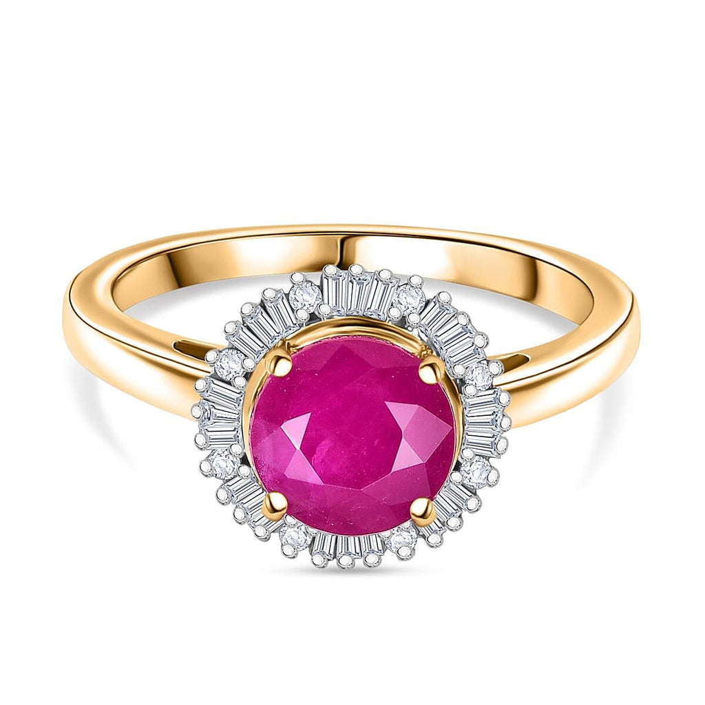 Brand New - 14K Yellow Gold AAA Taveta Ruby & Natural White Diamond (I2-G-H) Solitaire Ring 2.09 Ct.