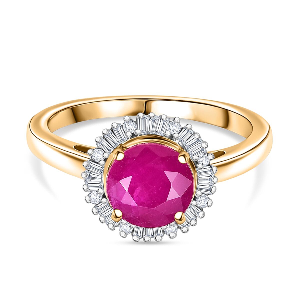 14K Yellow Gold AAA Taveta Ruby, Natural White Diamond Halo Ring 1.97 Ct. 8048878 0