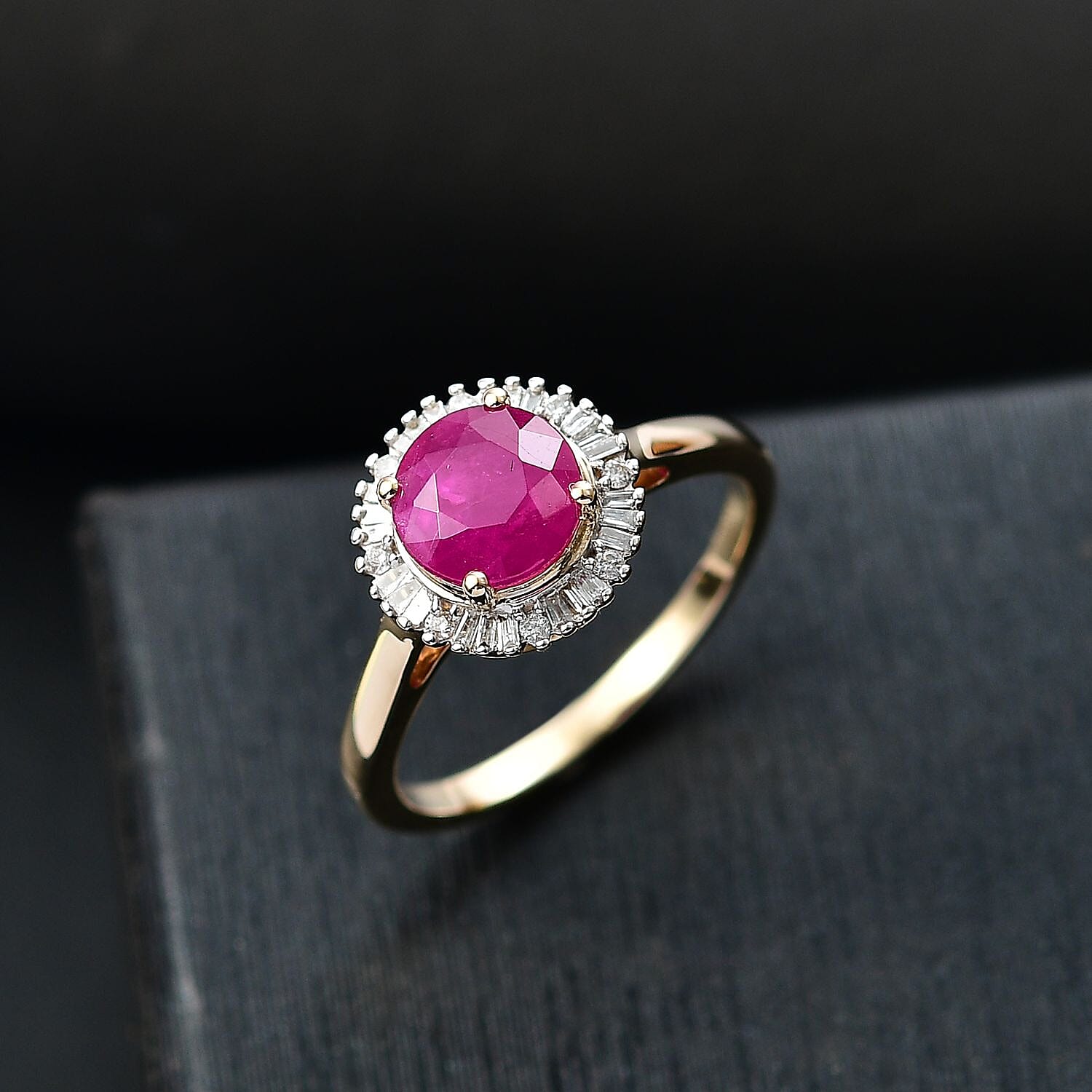 14K Yellow Gold AAA Taveta Ruby, Natural White Diamond Halo Ring 1.97 Ct. 8048878 2