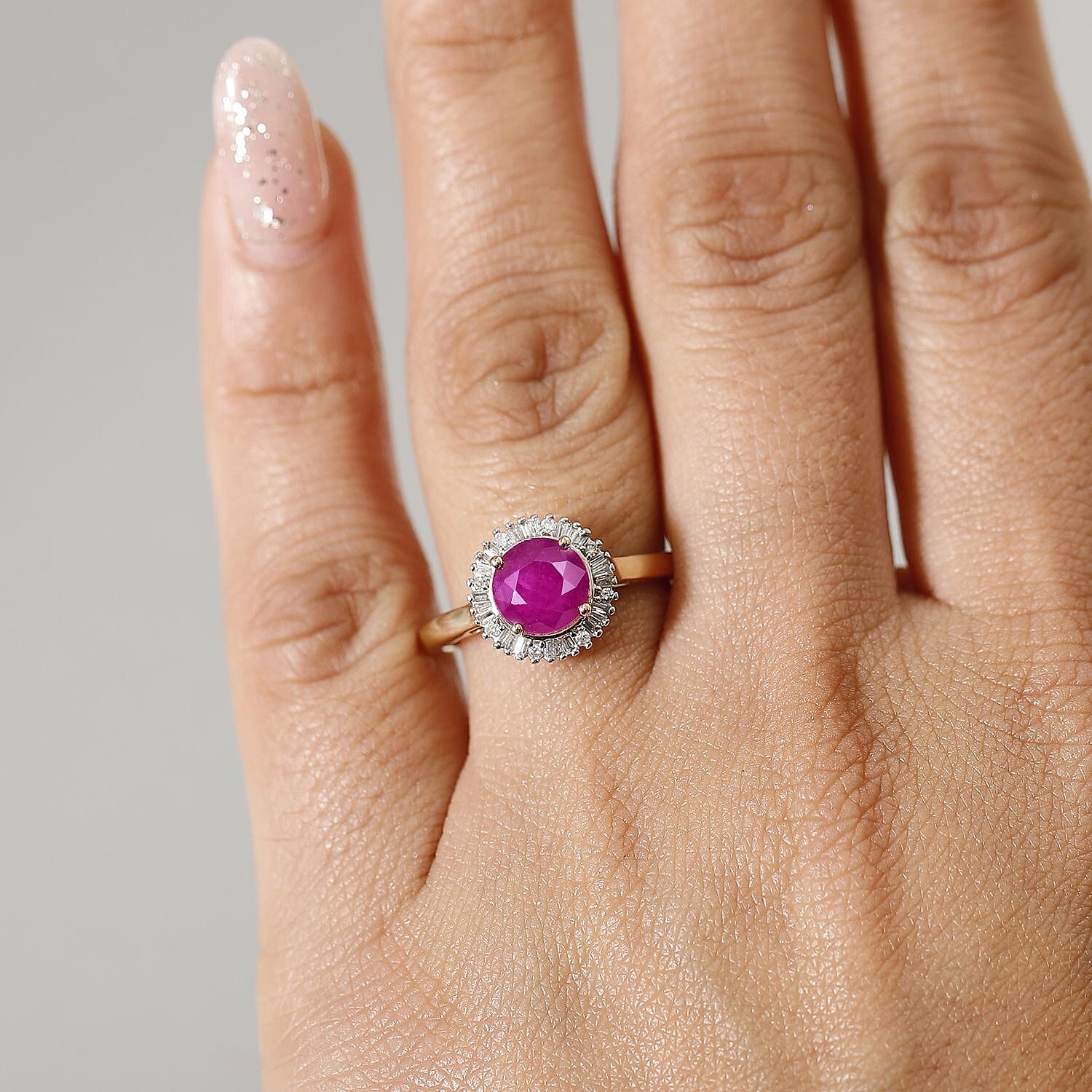 14K Yellow Gold AAA Taveta Ruby, Natural White Diamond Halo Ring 1.97 Ct. 8048878 3