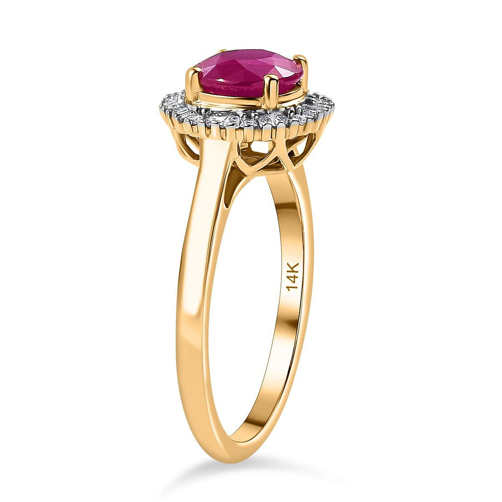 Brand New - 14K Yellow Gold AAA Taveta Ruby & Natural White Diamond (I2-G-H) Solitaire Ring 2.09 Ct.