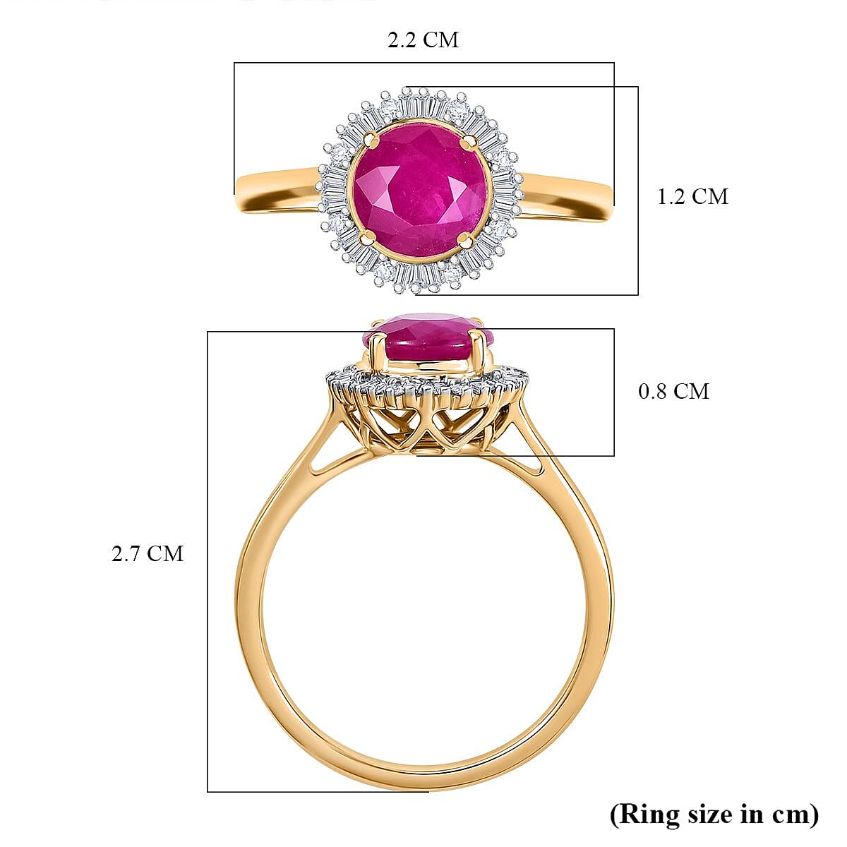 14K Yellow Gold AAA Taveta Ruby, Natural White Diamond Halo Ring 1.97 Ct. 8048878 6