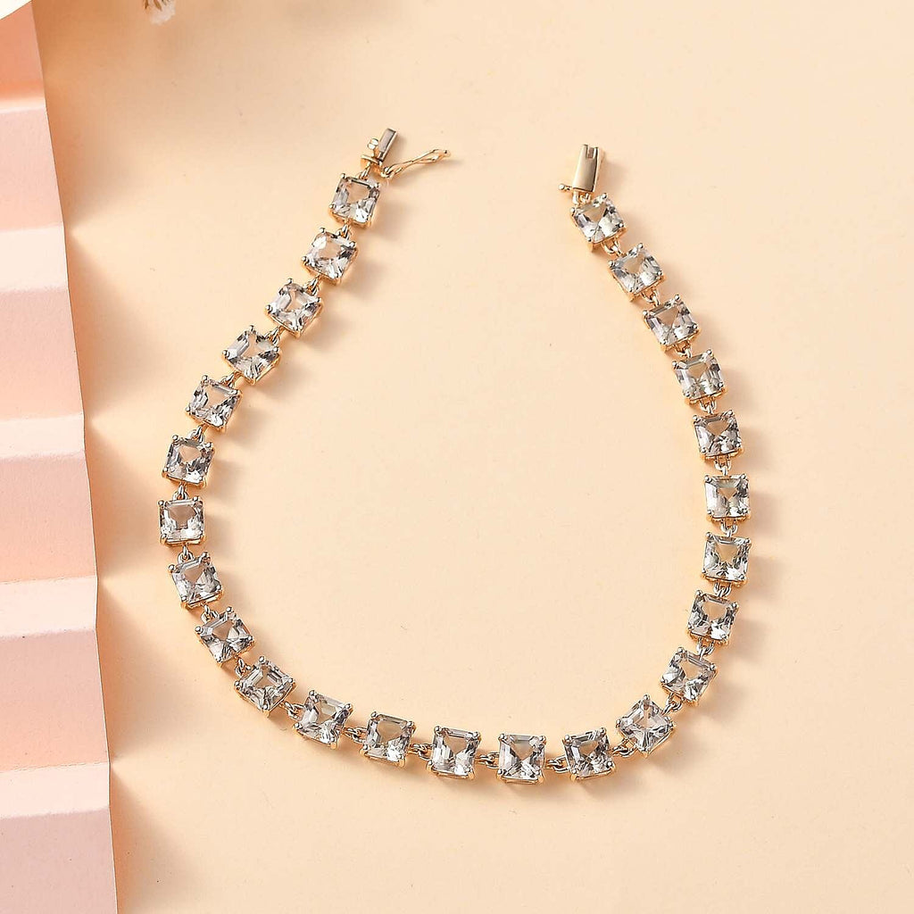 One Time Deal - 14K Yellow Gold AAA Turkizite Asscher Cut Tennis Bracelet (Size - 8) 19.00Ct.