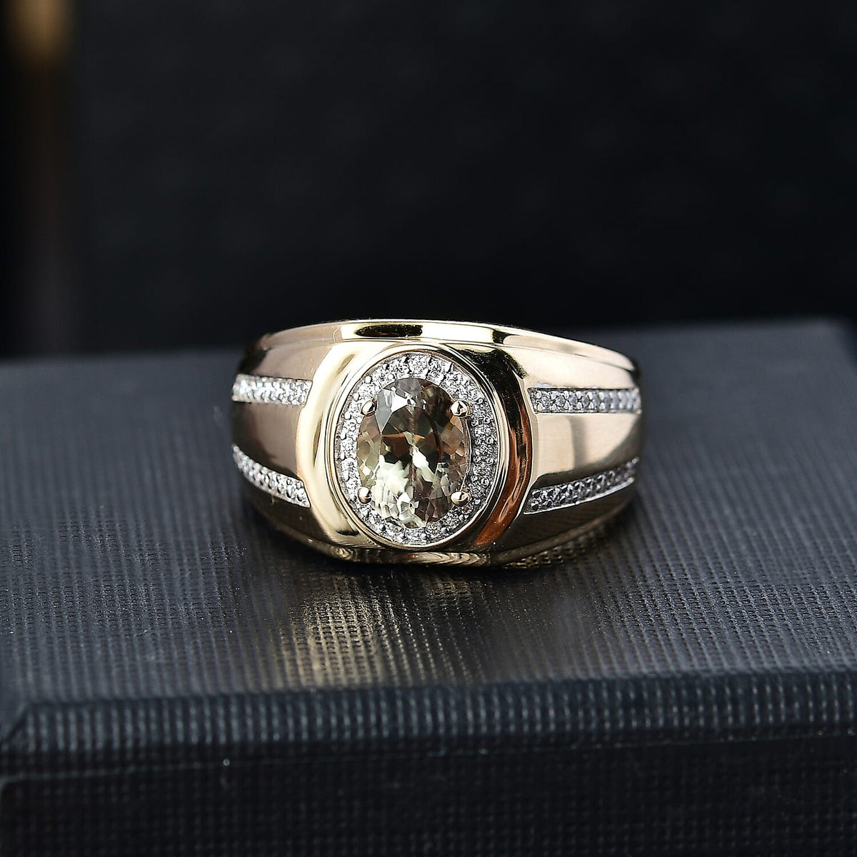 14K Yellow Gold AAA Turkizite and Moissanite Mens Ring 2.06 Ct. 8018402 1