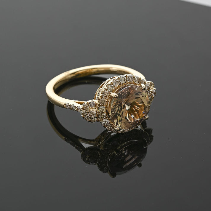 3.49 Ct. AAA Turkizite, White Diamond Halo Ring in 14K Yellow Gold 7909207 2
