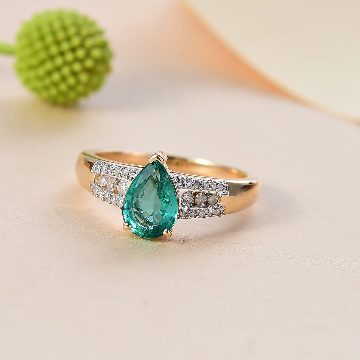 14K Yellow Gold AAA Zambian Emerald and Diamond Ring 1.20ct 7876842 1