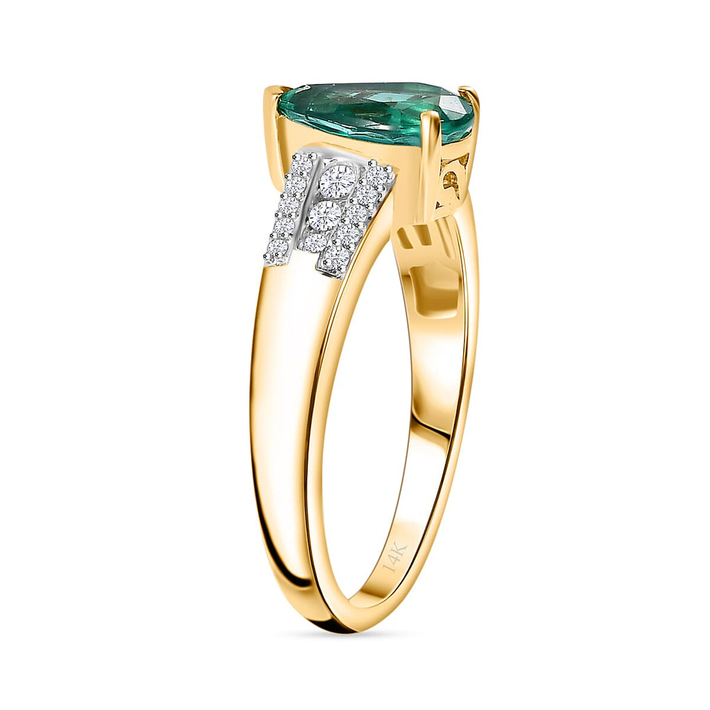 14K Yellow Gold  AAA Zambian Emerald and Diamond Ring 1.19 Ct