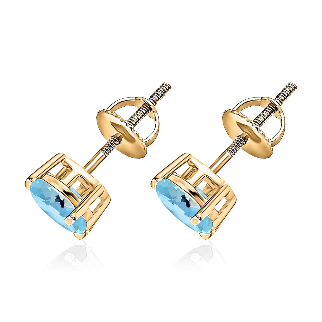 14K Yellow Gold Aquamarine Solitaire Stud Push Back Earring 1.31 Ct.