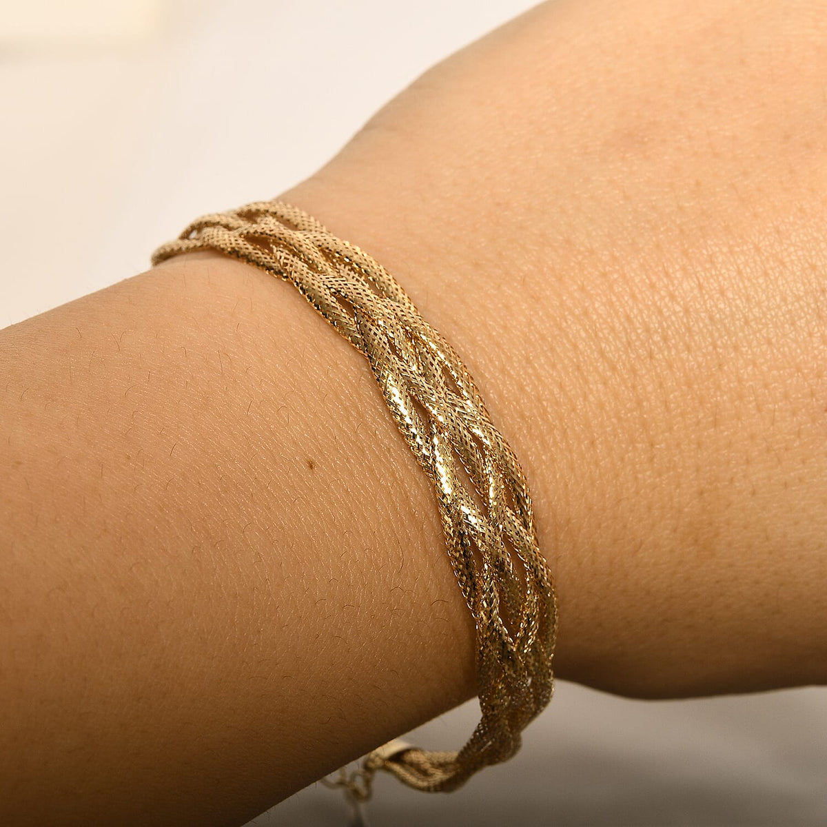 Italian Made 14K Yellow Gold Woven Bracelet (Size - 7-8) with Lobster Clasp 7991594 1