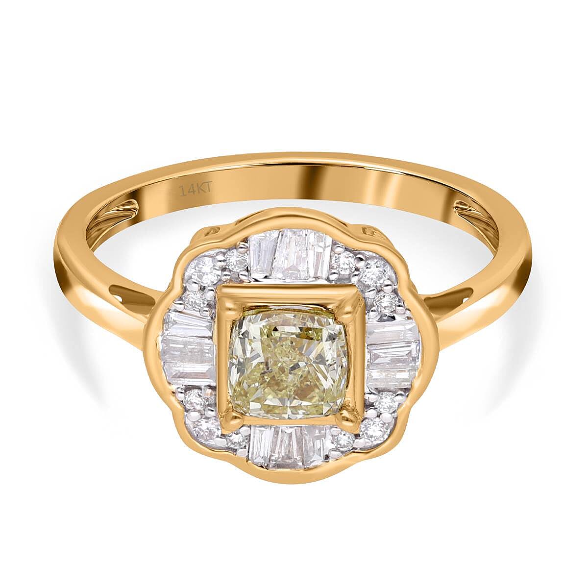 14K Yellow Gold Certified Natural INTENSE Yellow Diamond (0.50Cts) &amp; White Diamond (I1-I2) Ring 1.01 Ct 7577459 0