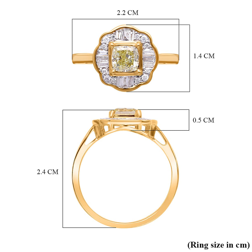 14K Yellow Gold Certified Natural INTENSE Argyle Yellow Diamond (0.50Cts) & White Diamond (I1-I2) Ring 1.01 Ct